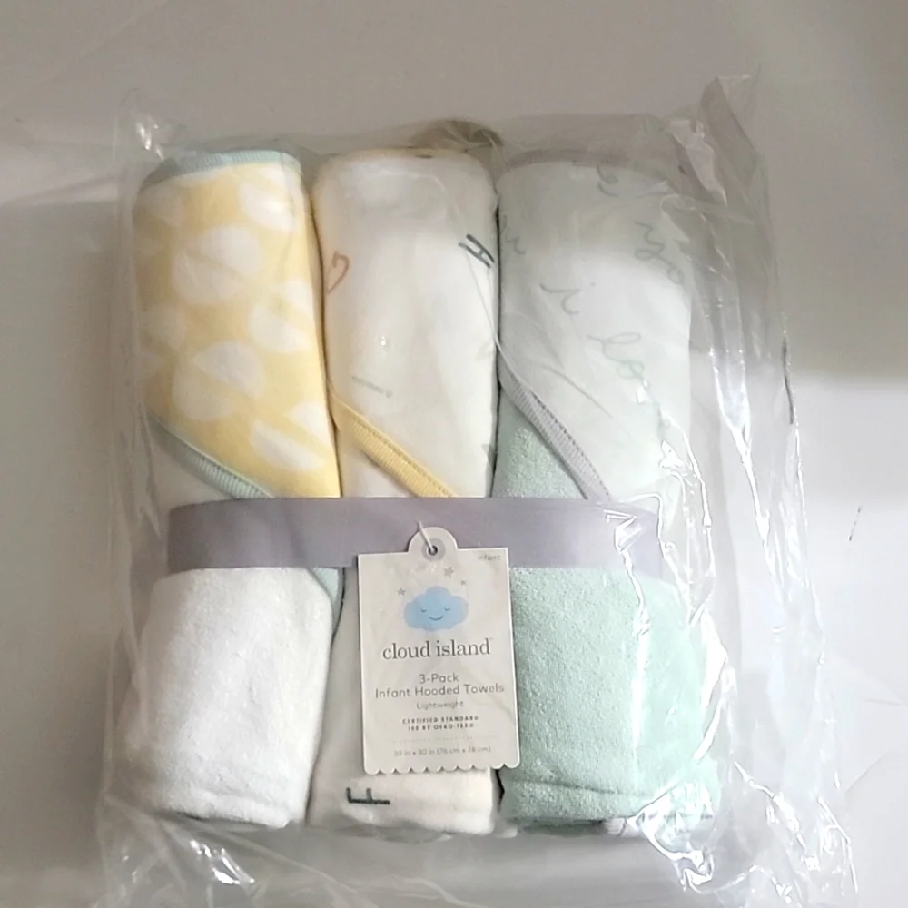 Cloud Island Baby Girls 3pk ABC Hooded Towels